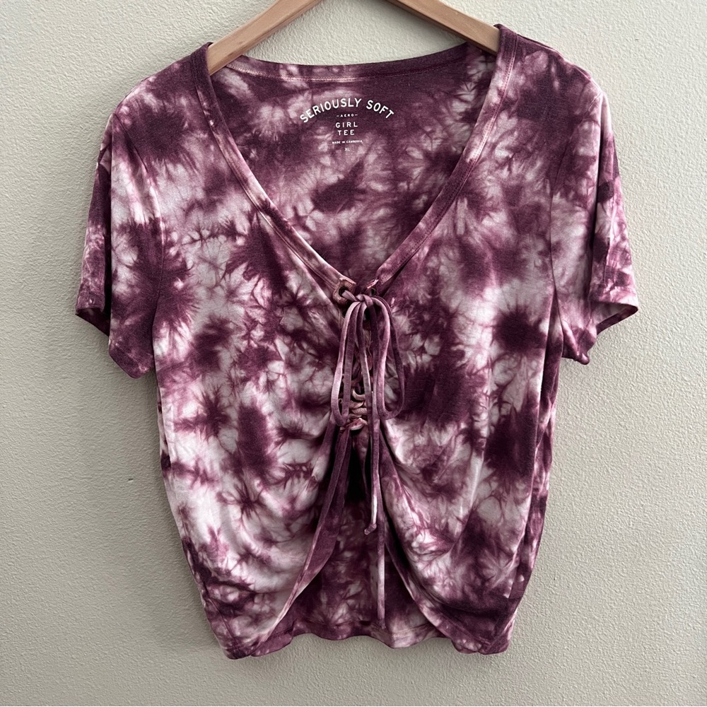 Aeropostale Tie-Dyed Top, Burgundy & White, Size XL, EUC